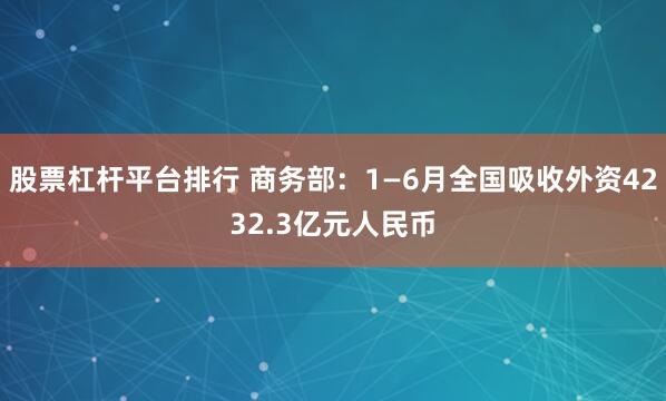 股票杠杆平台排行 商务部：1—6月全国吸收外资4232.3亿元人民币